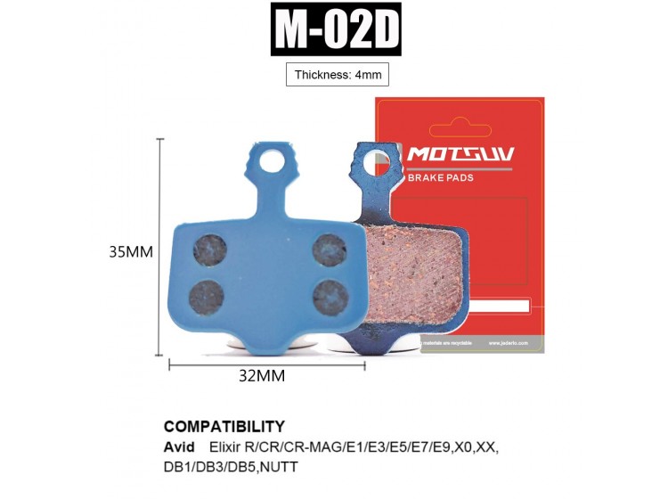 Гальмівні колодки MOTSUV мідні (Sram X0, X7, X9, XX, Avid Elixir 1,3,5,7,8)